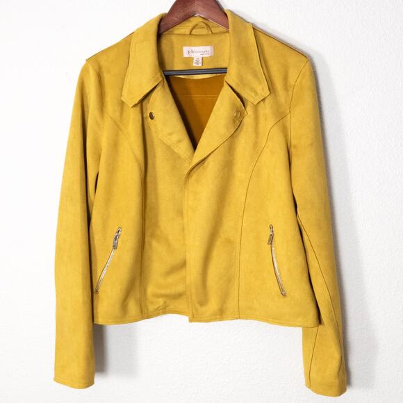Philosophy Jackets & Blazers - Philosophy Faux Suede Moto Jacket Mustard Yellow Large Modern Classic